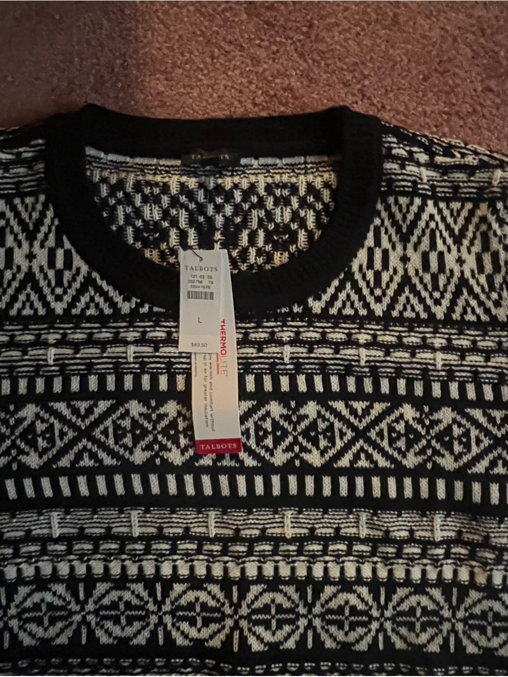 Talbots Black and White Geometric Crewneck Sweater